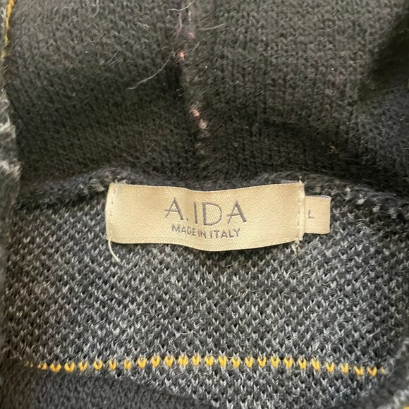 A. Ida Wool Blend Sweater Dress Women's Size Large Black/Yellow Geometric Plaid - Picture 4 of 8